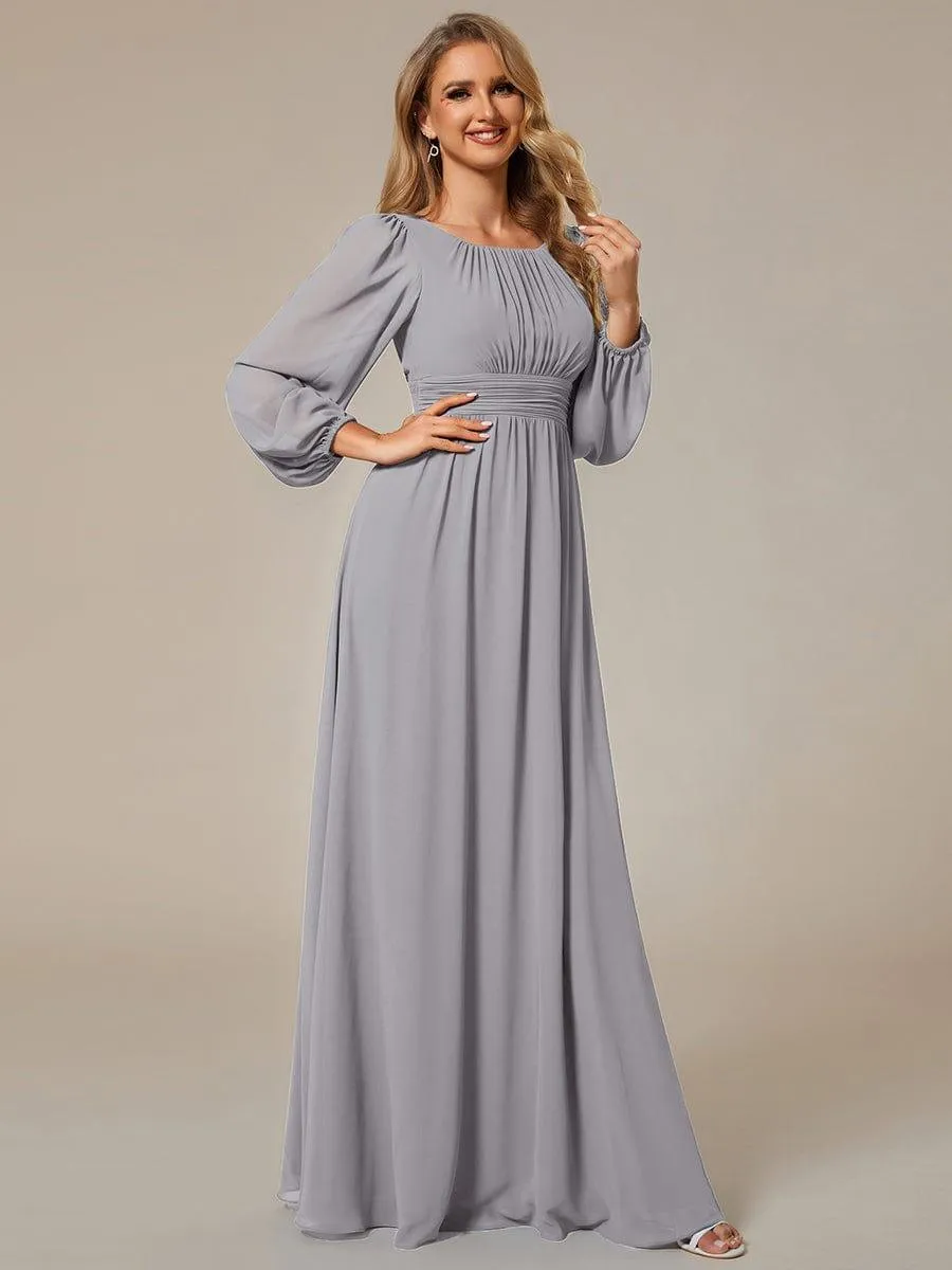 Robe demoiselle d'honneur en mousseline à taille haute Manches bouffantes