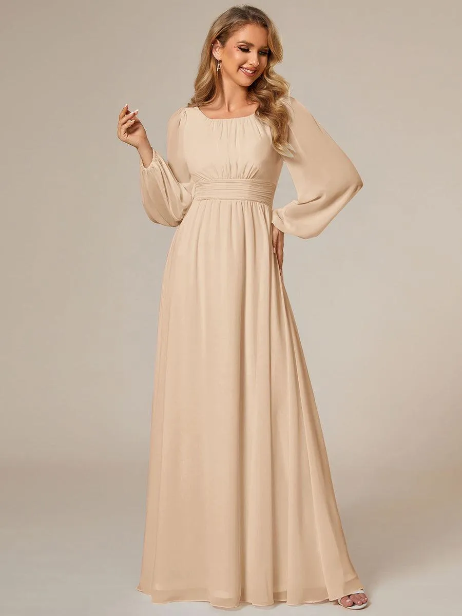 Robe demoiselle d'honneur en mousseline à taille haute Manches bouffantes