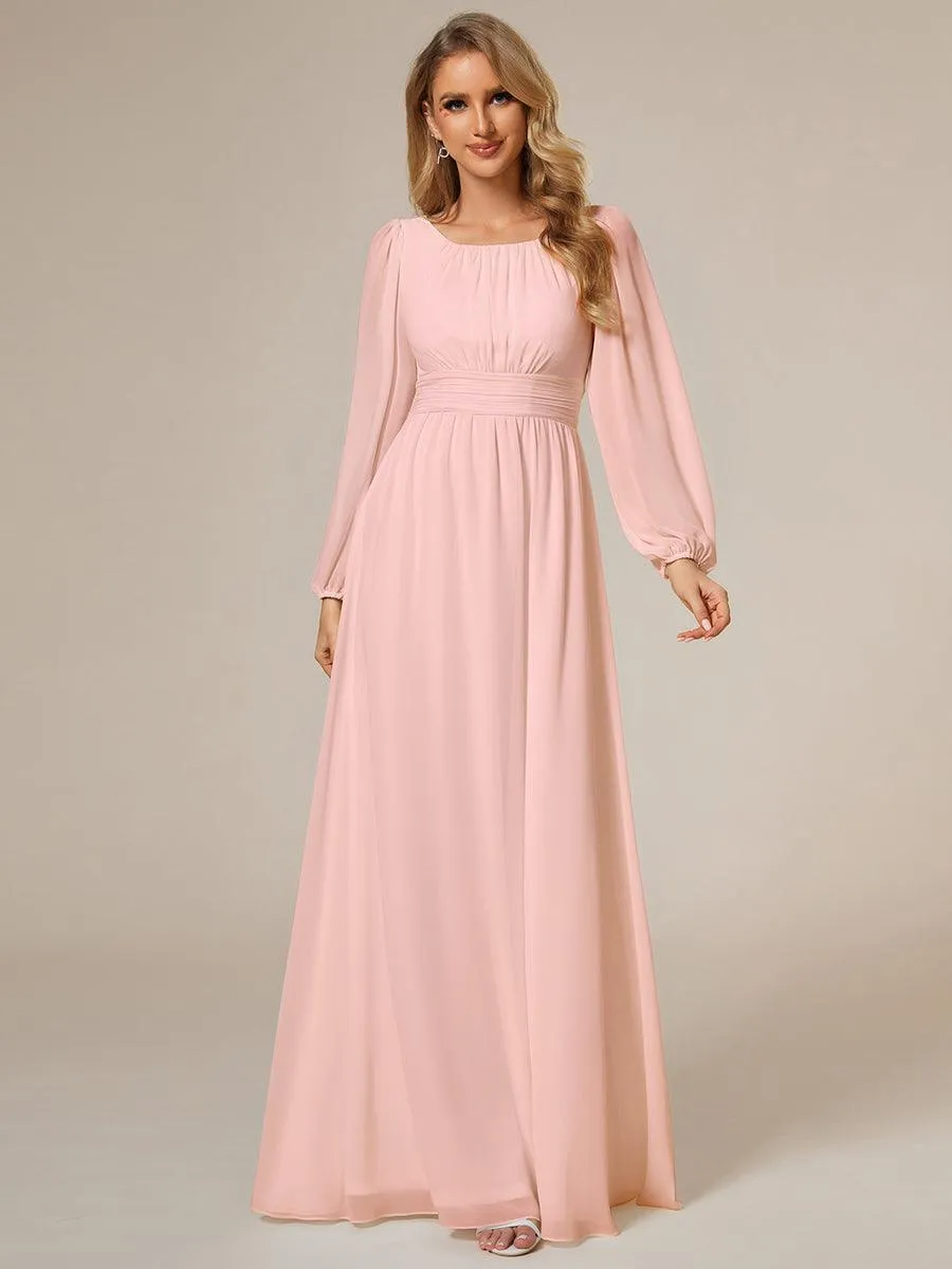 Robe demoiselle d'honneur en mousseline à taille haute Manches bouffantes
