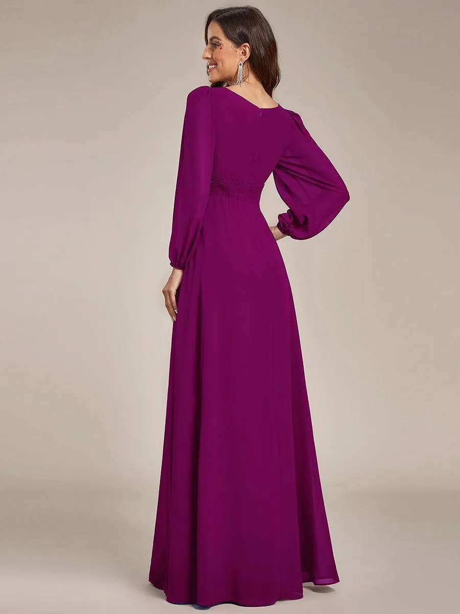 Robe demoiselle d'honneur en mousseline à taille haute Manches bouffantes