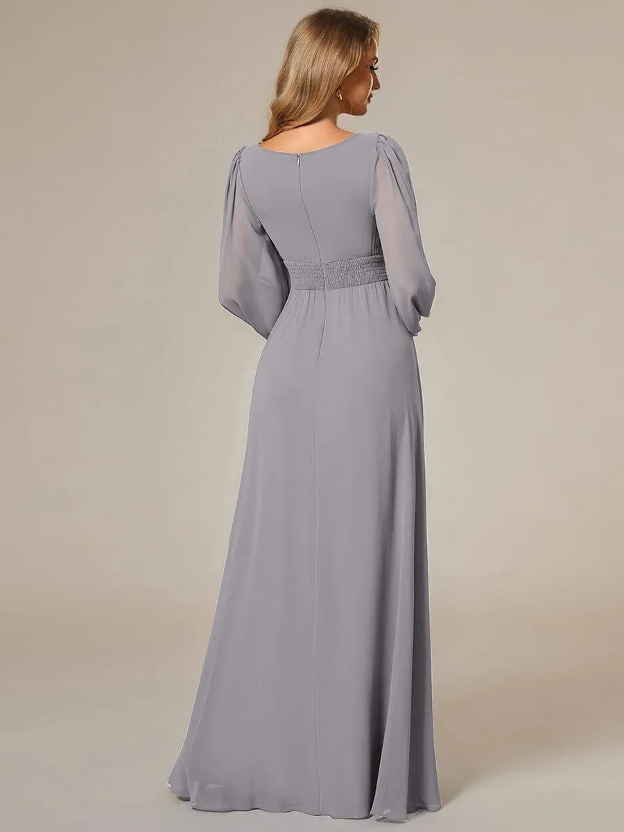 Robe demoiselle d'honneur en mousseline à taille haute Manches bouffantes
