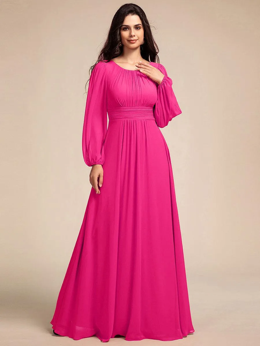 Robe demoiselle d'honneur en mousseline à taille haute Manches bouffantes
