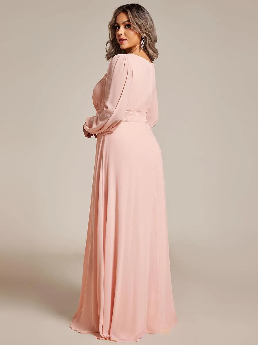 Robe demoiselle d'honneur en mousseline à taille haute Manches bouffantes