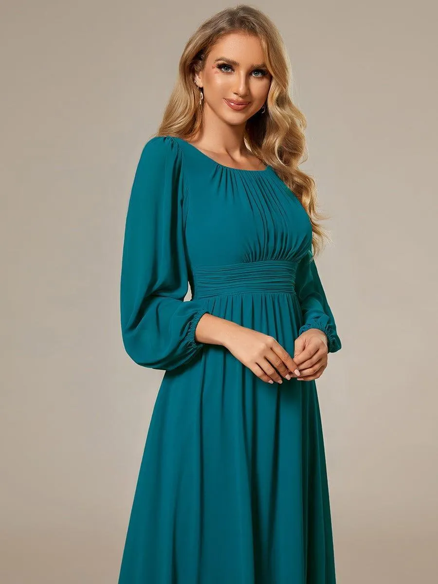 Robe demoiselle d'honneur en mousseline à taille haute Manches bouffantes