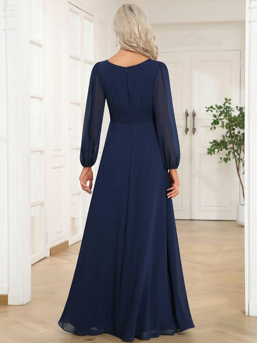 Robe demoiselle d'honneur en mousseline à taille haute Manches bouffantes
