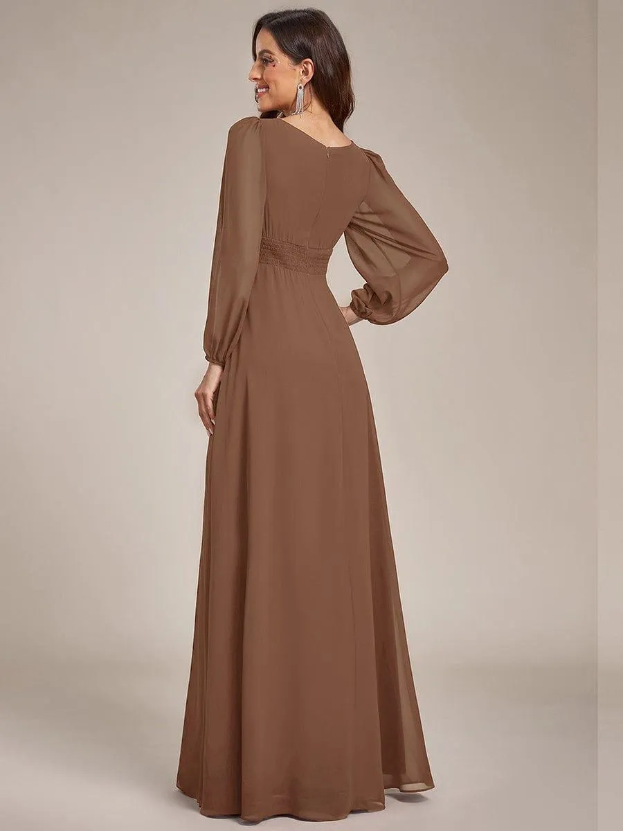 Robe demoiselle d'honneur en mousseline à taille haute Manches bouffantes