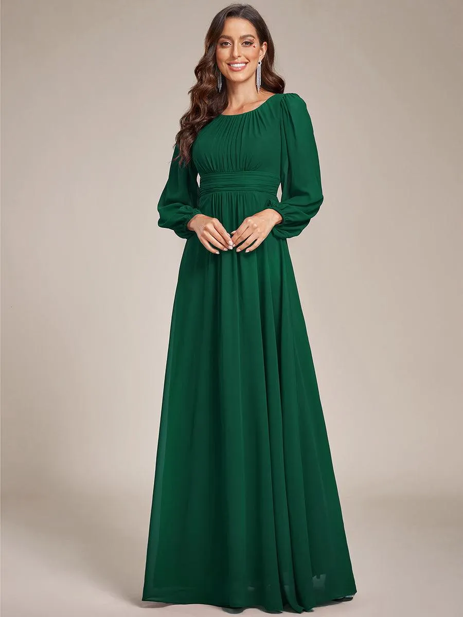 Robe demoiselle d'honneur en mousseline à taille haute Manches bouffantes