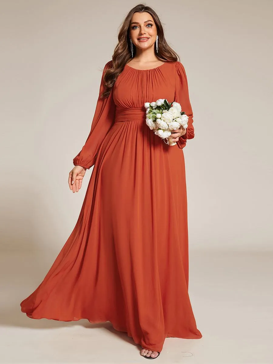Robe demoiselle d'honneur en mousseline à taille haute Manches bouffantes