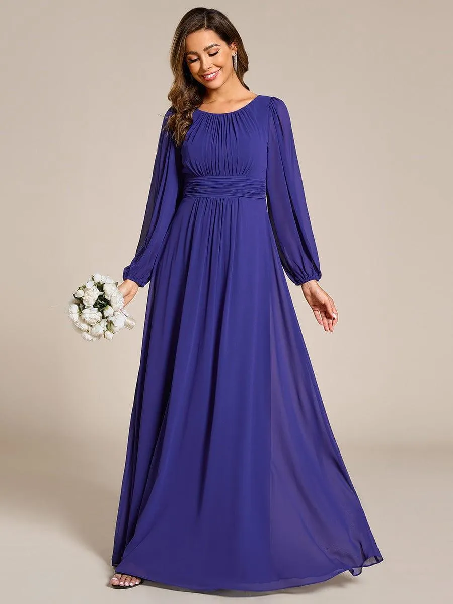 Robe demoiselle d'honneur en mousseline à taille haute Manches bouffantes