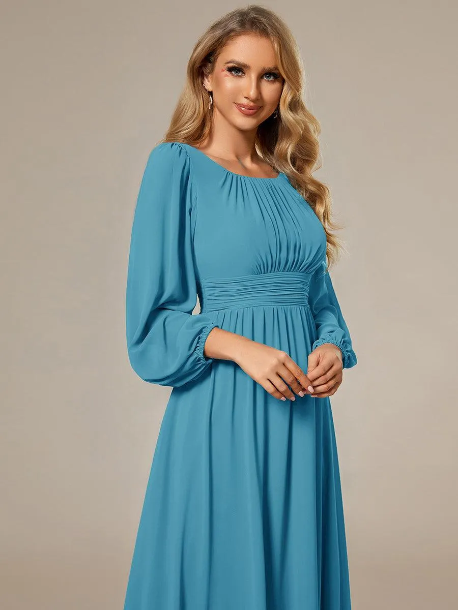 Robe demoiselle d'honneur en mousseline à taille haute Manches bouffantes