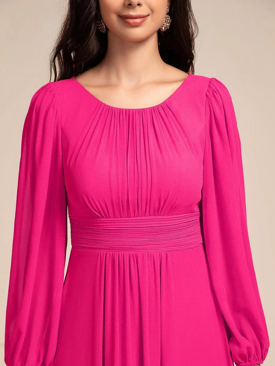 Robe demoiselle d'honneur en mousseline à taille haute Manches bouffantes
