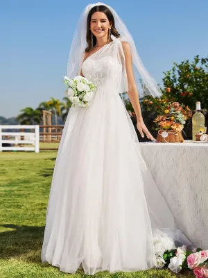 Robes de mariée en tulle à une épaule avec appliques