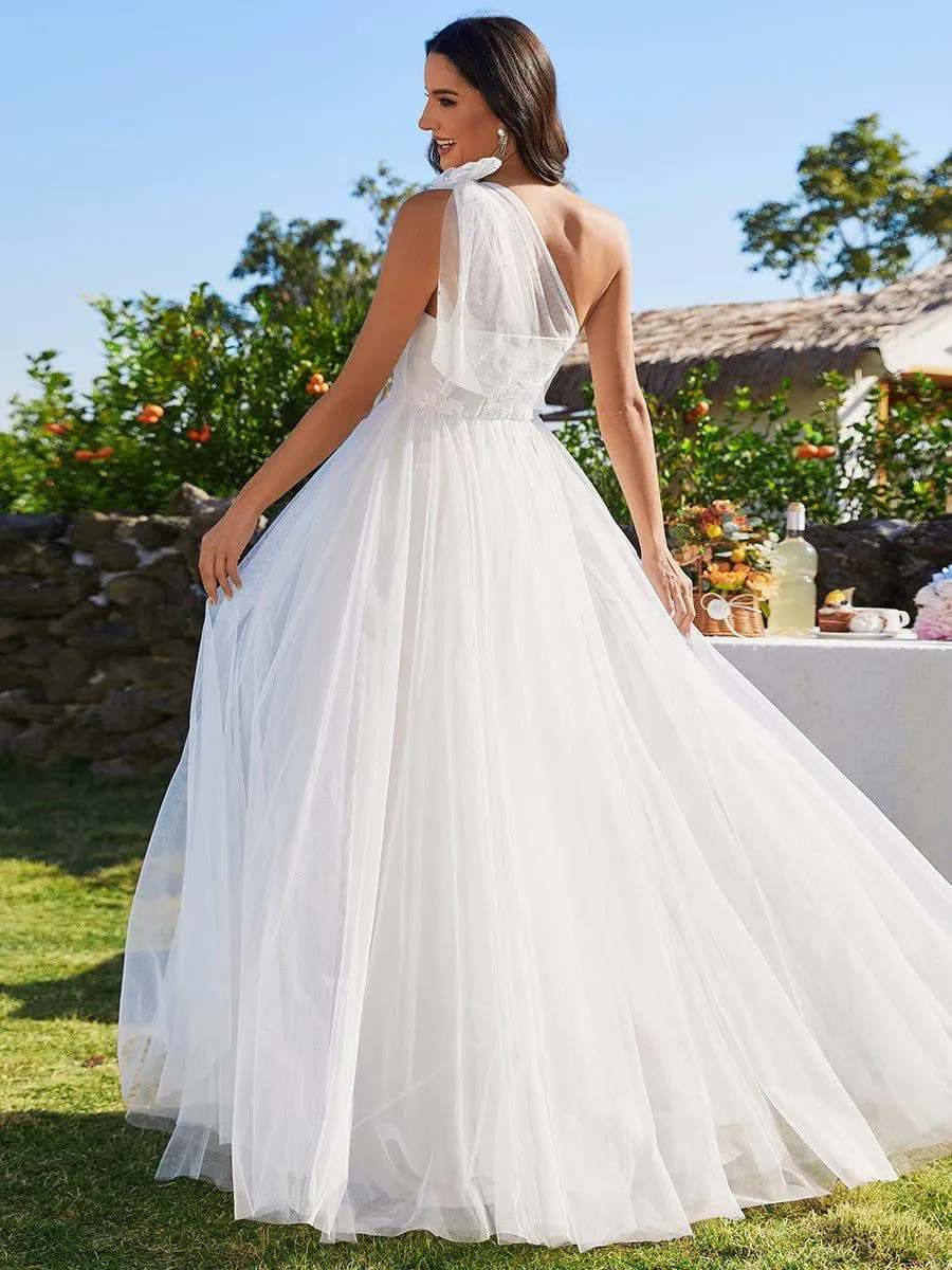 Robes de mariée en tulle à une épaule avec appliques