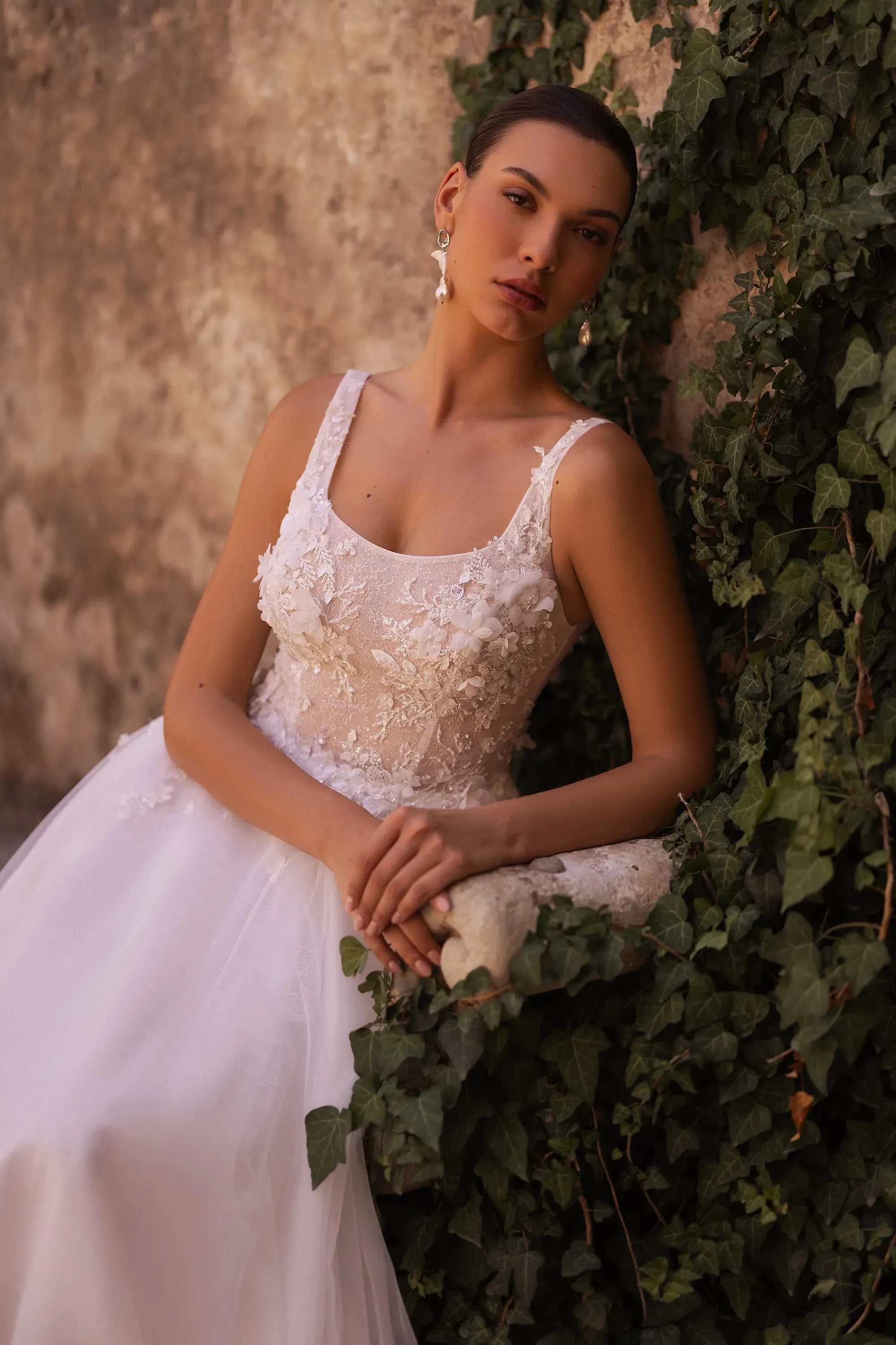 Romantic Square Neck Wedding Dress Sequins A-line Bride Robe Elegant Zipper Back Bridal Dresses Vestidos De Novia
