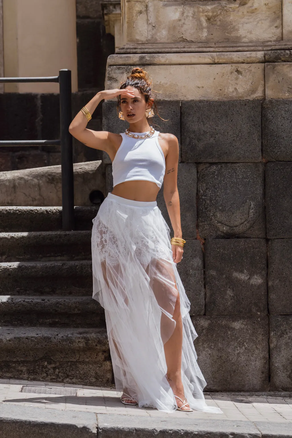 Rosalie Rock White Tulle Maxi Skirt
