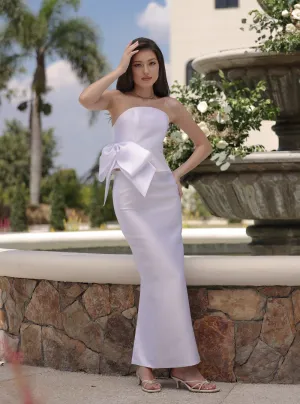 ROSARIO SET Strapless Curved Neckline Top with Side Bow and Pencil Skirt (White Gazaar)