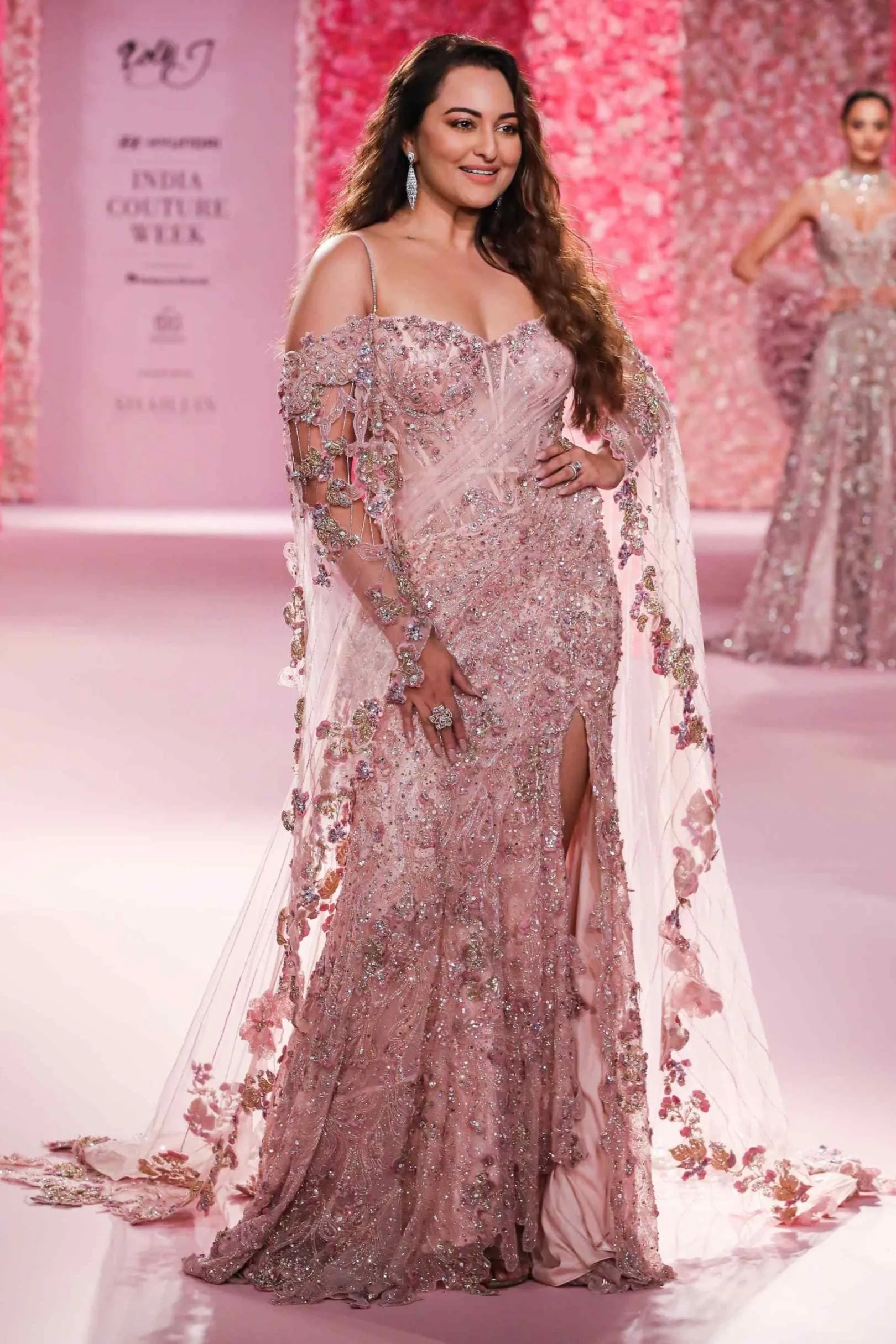 Rose blush pink draped gown sari