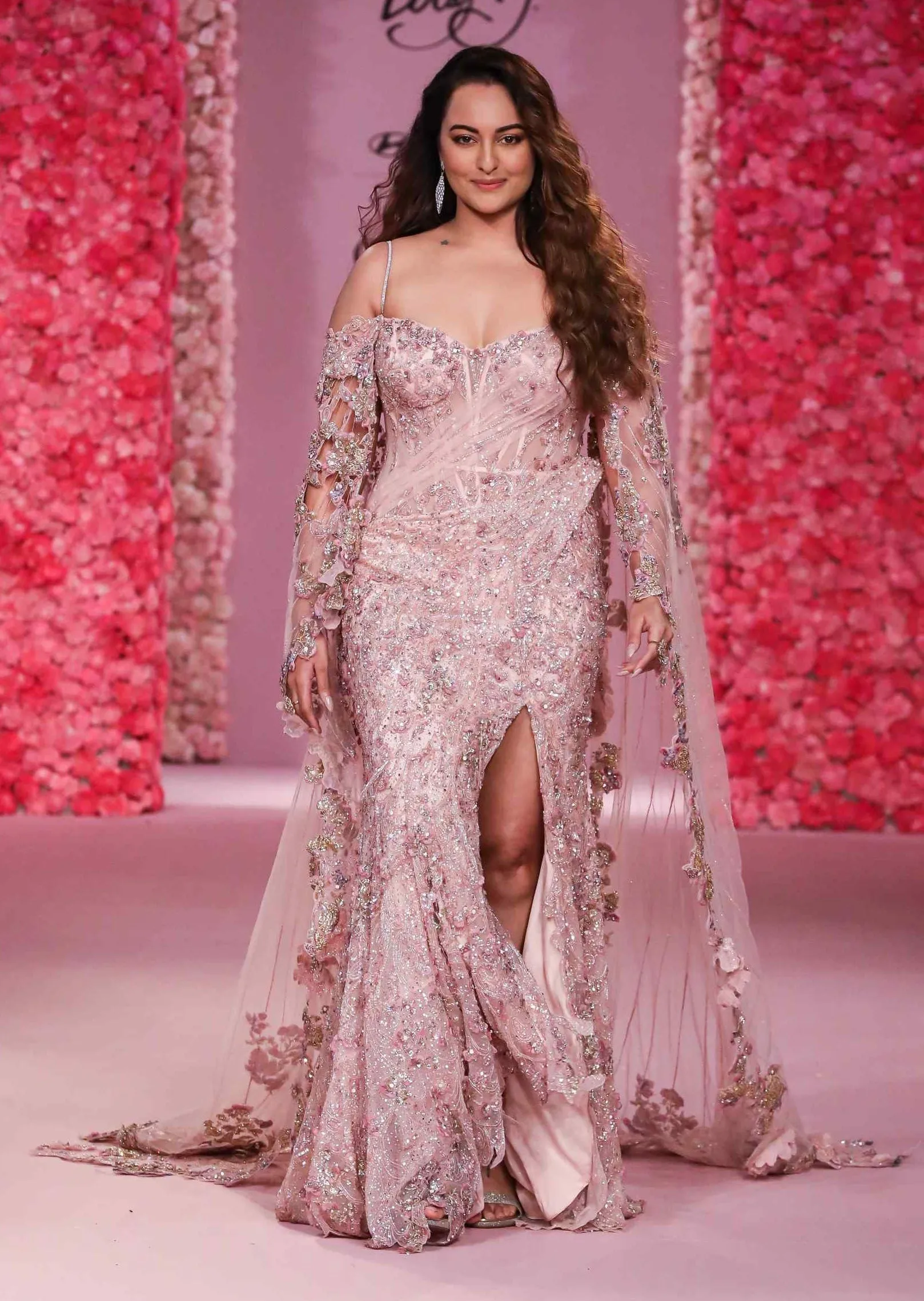 Rose blush pink draped gown sari