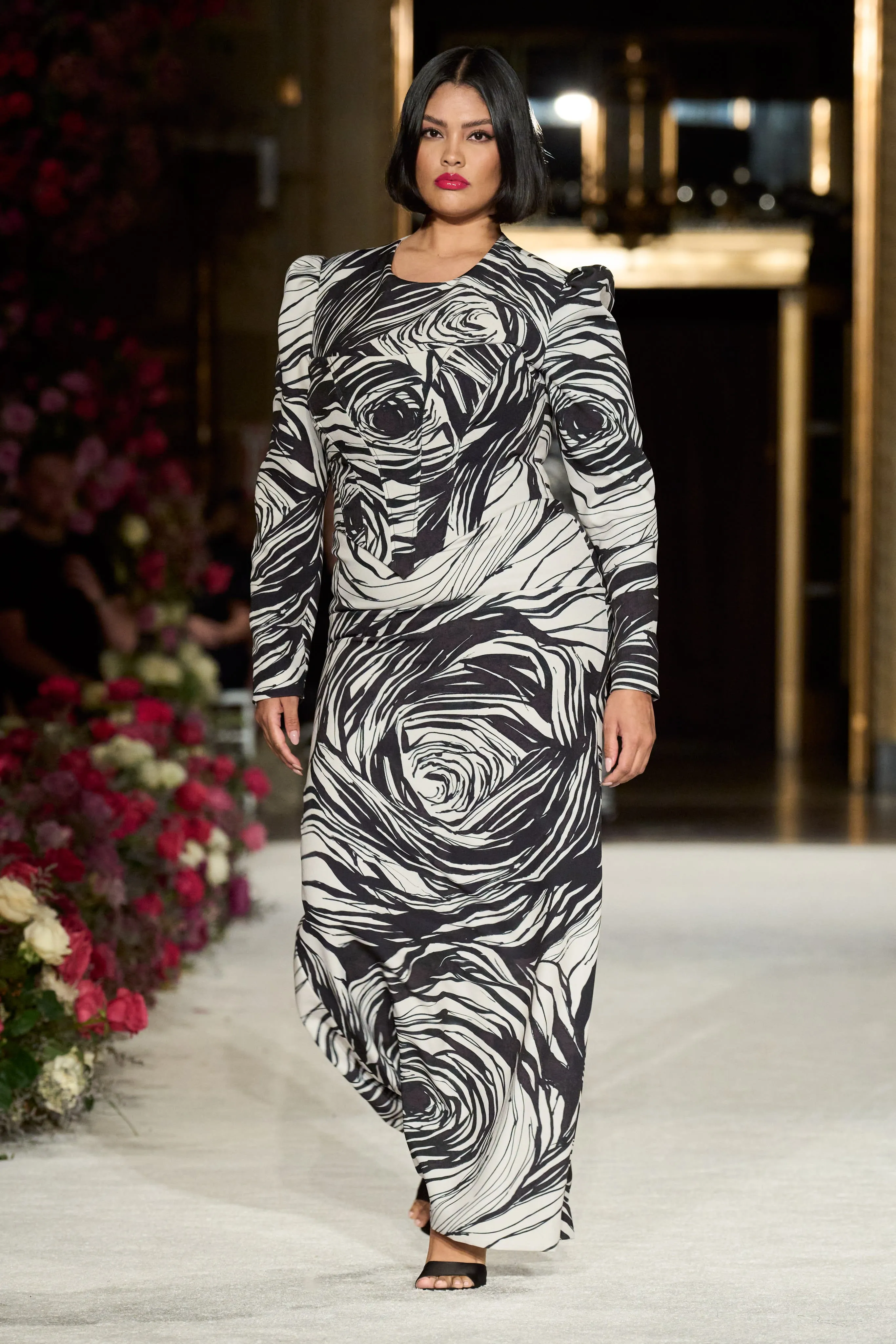 Rose Print Puff Sleeve Gown