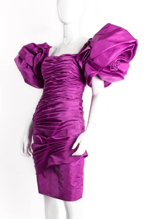 Rose Puff Ruched Cocktail Dress