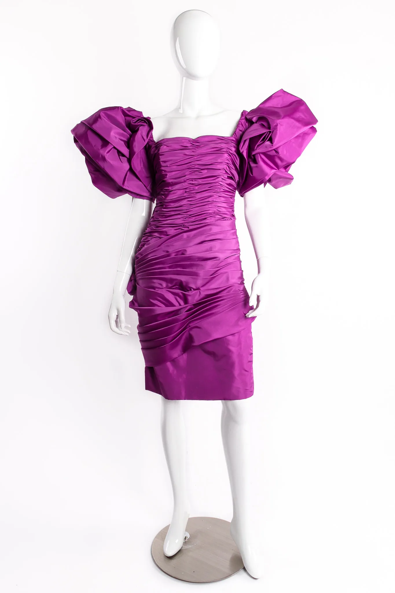 Rose Puff Ruched Cocktail Dress