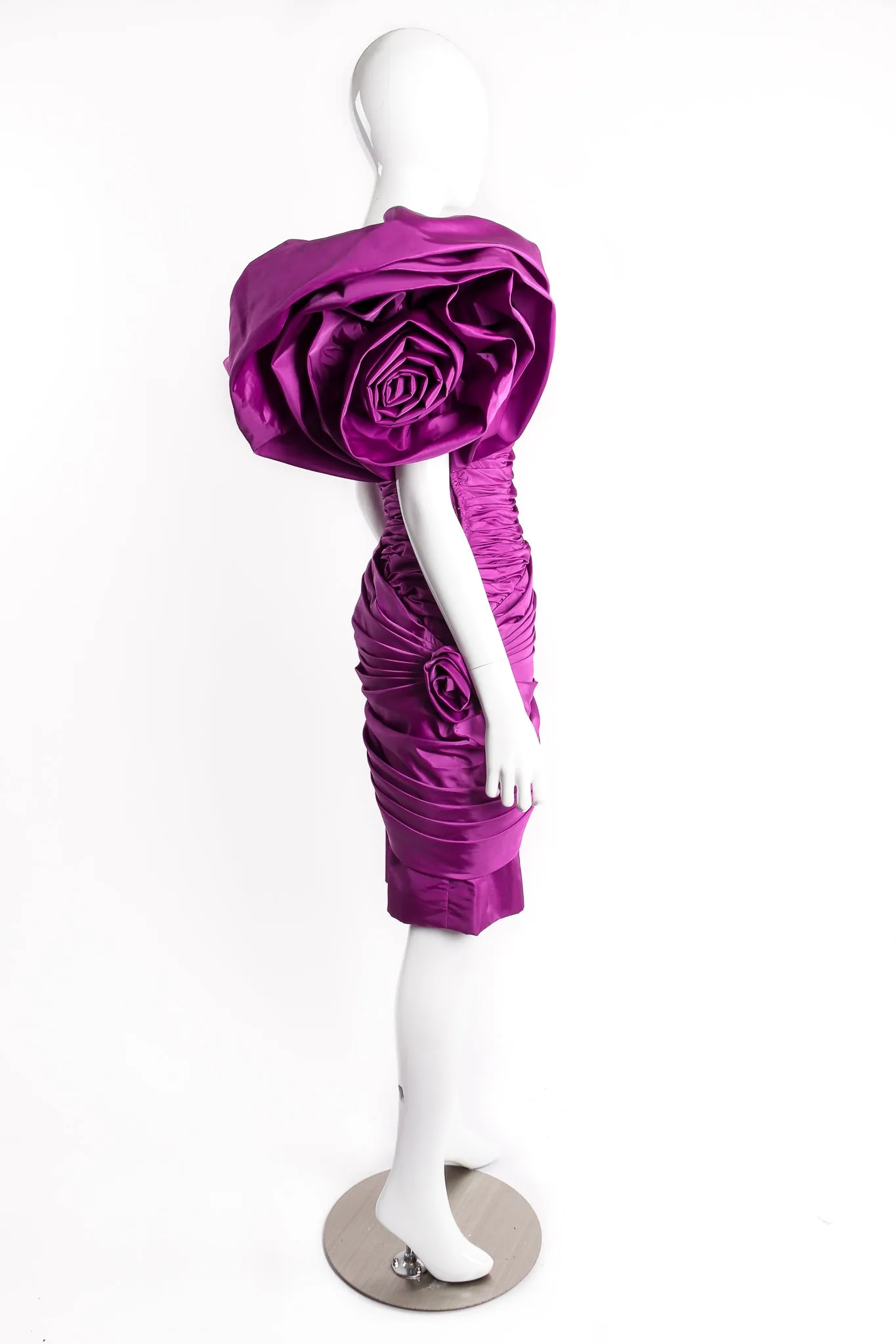 Rose Puff Ruched Cocktail Dress