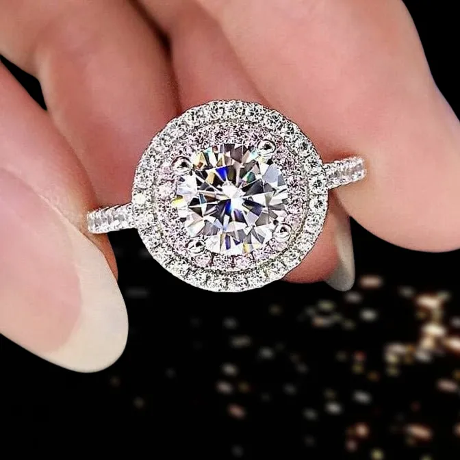 Round Aquamarine Double Halo Cocktail Ring