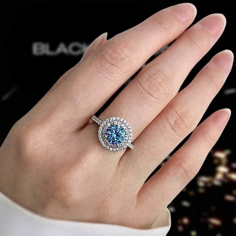 Round Aquamarine Double Halo Cocktail Ring