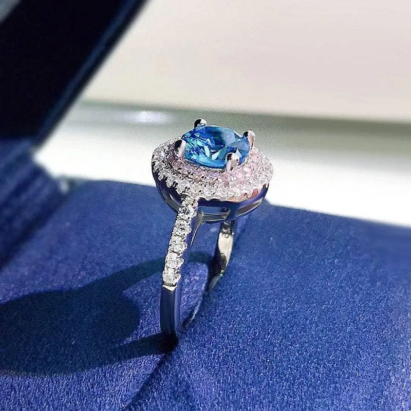 Round Aquamarine Double Halo Cocktail Ring
