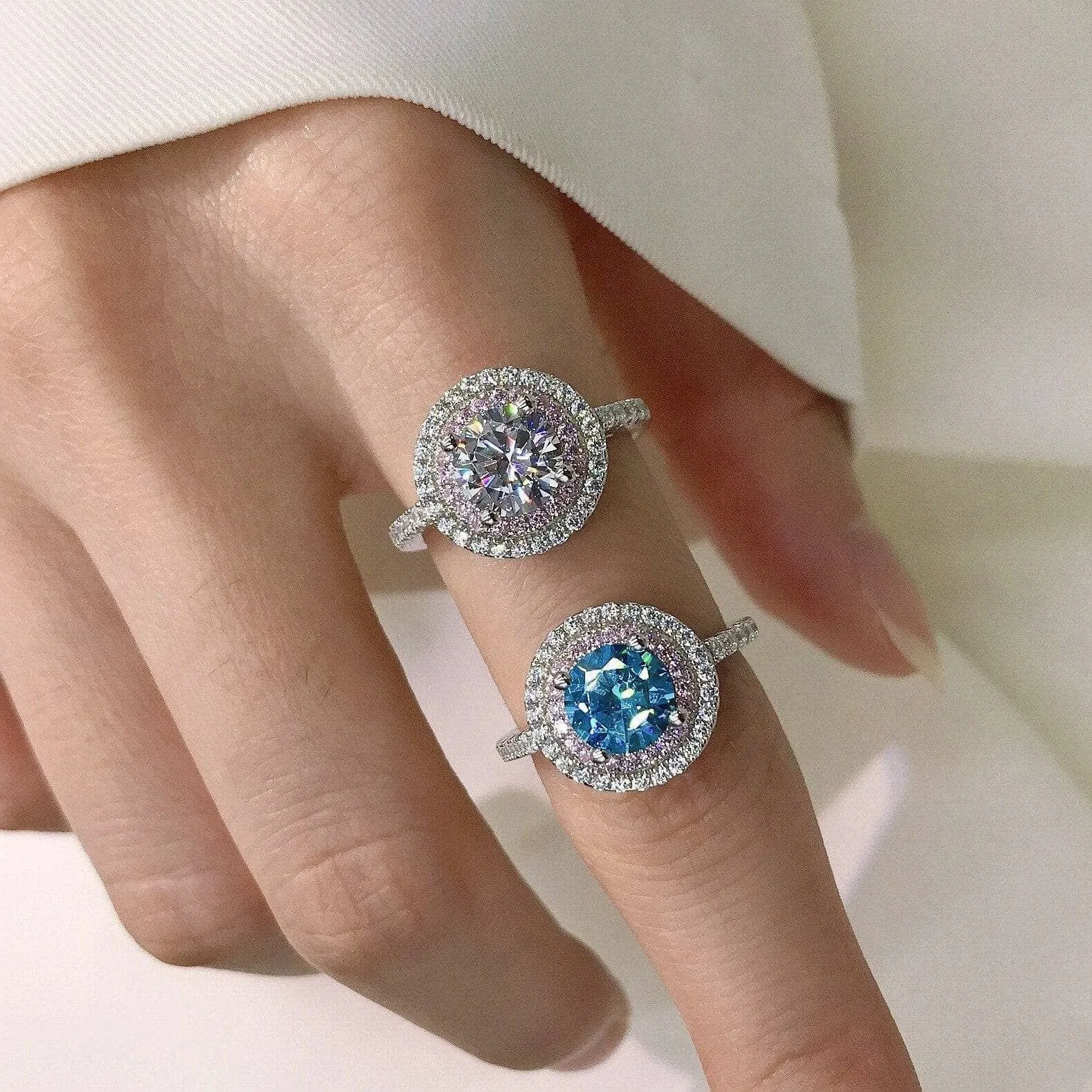 Round Aquamarine Double Halo Cocktail Ring