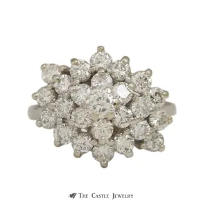 Round Brilliant Cut 1.50cttw Diamond Cluster Ring in 14K White Gold