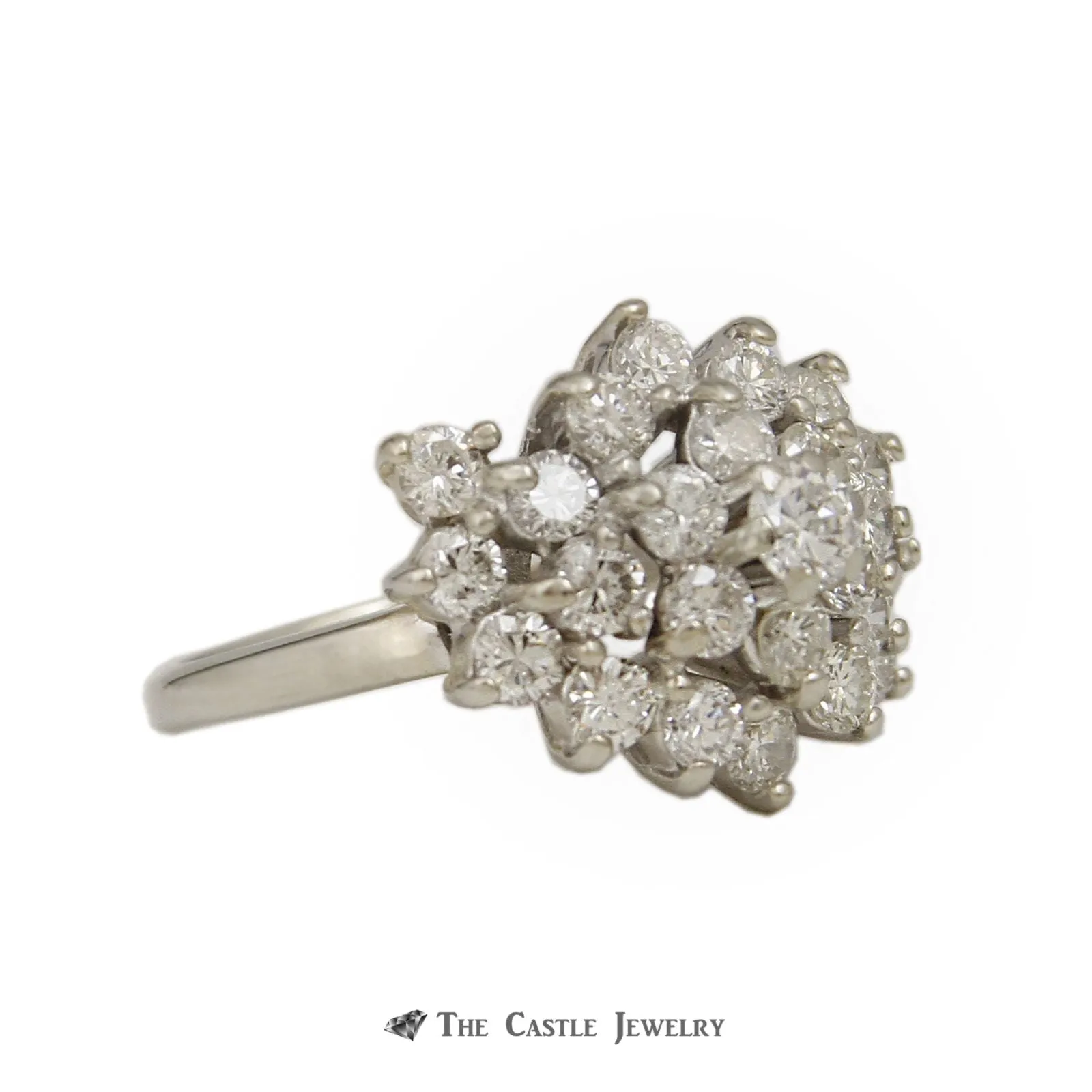 Round Brilliant Cut 1.50cttw Diamond Cluster Ring in 14K White Gold