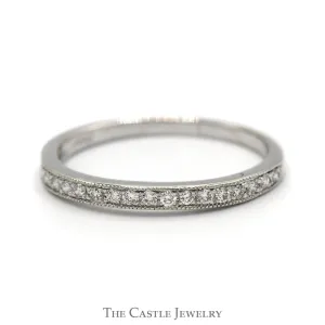 Round Diamond Wedding Band with Beaded Edges in 10k White Gold