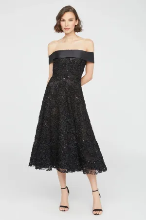 Roxy Off Shoulder A Line Dress - Black