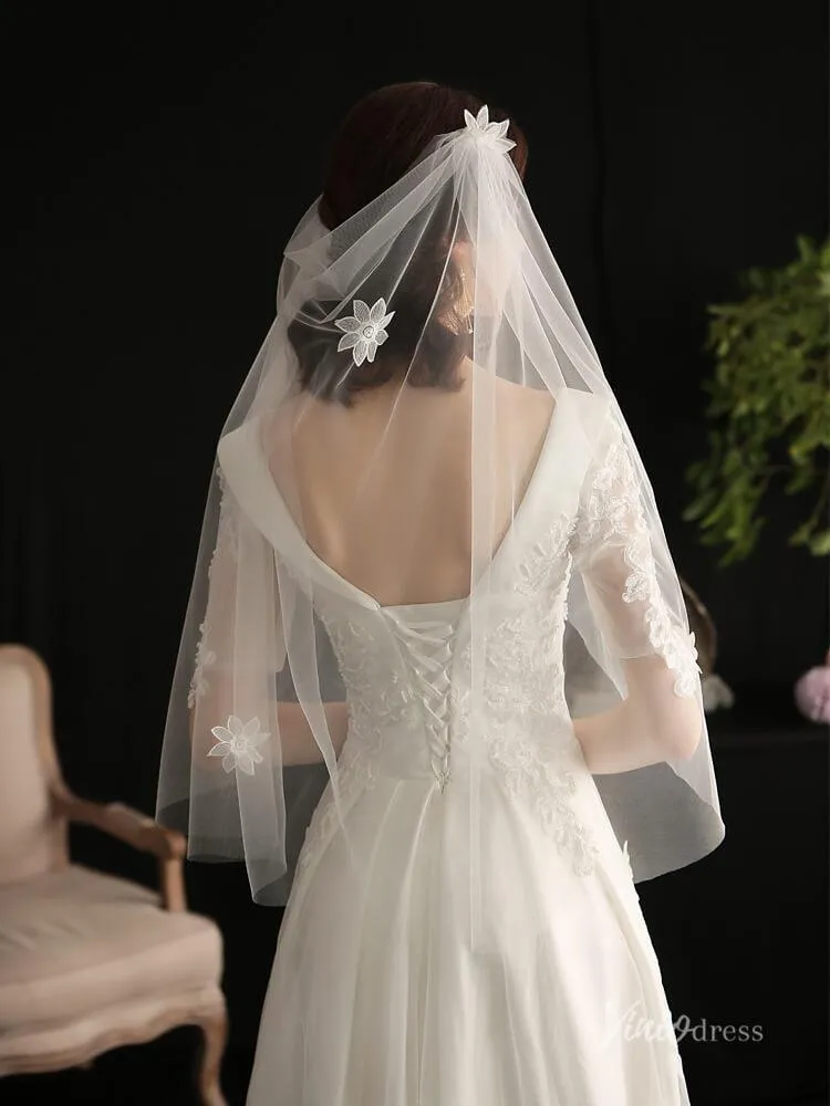 Roycebridal 3D Floral Juliet Cap Veils Viniodress AC1298