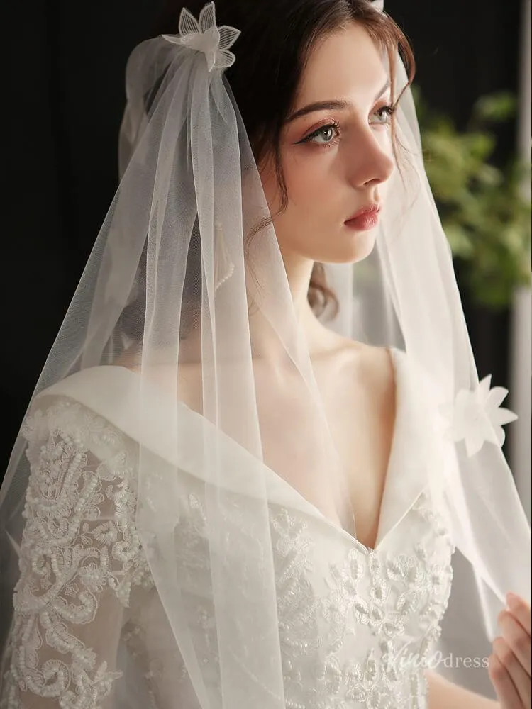 Roycebridal 3D Floral Juliet Cap Veils Viniodress AC1298