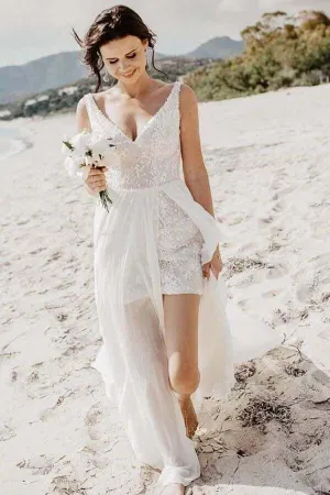 Roycebridal A-line V-neck Detachable Train Summer Bridal Gown, Beach Wedding Dress, MW740
