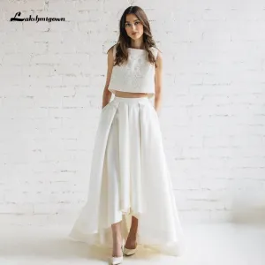 Roycebridal Lakshmigown High Low Wedding Dresses with Train Pleated Bridal Skirt With Pockets Two Pieces Modern Bride robe de mariee