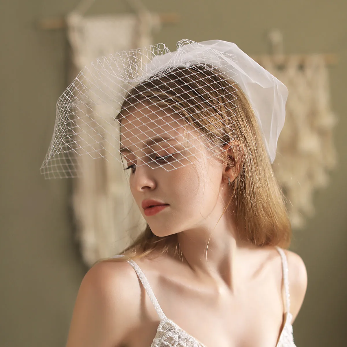 Roycebridal Mesh Birdcage Veil for Bride