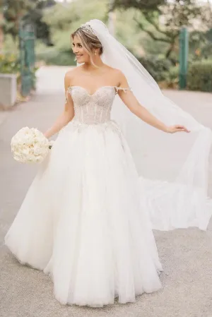 Roycebridal Tulle A-line Beaded Sweetheart Neck Wedding Dresses, Bridal Gowns, MW911