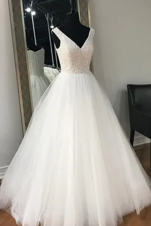 Roycebridal Tulle A-line Floor-lentgh Wedding Dresses, Bridal Gown With Beading, MW620