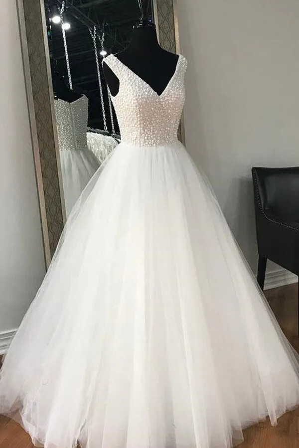 Roycebridal Tulle A-line Floor-lentgh Wedding Dresses, Bridal Gown With Beading, MW620