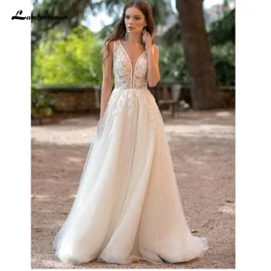 Roycebridal V-Neck  Lace Wedding Dress Applique Sleeveless