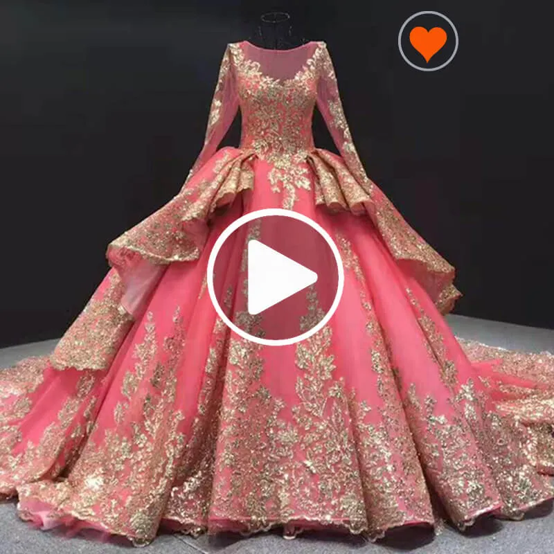 RSM66949 Plus Size Rose Pink Evening  Long Sleeve Sequin Elegant Party Dress