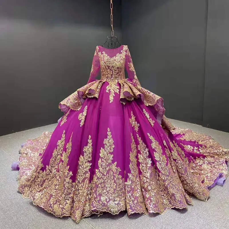 RSM66949 Plus Size Rose Pink Evening  Long Sleeve Sequin Elegant Party Dress