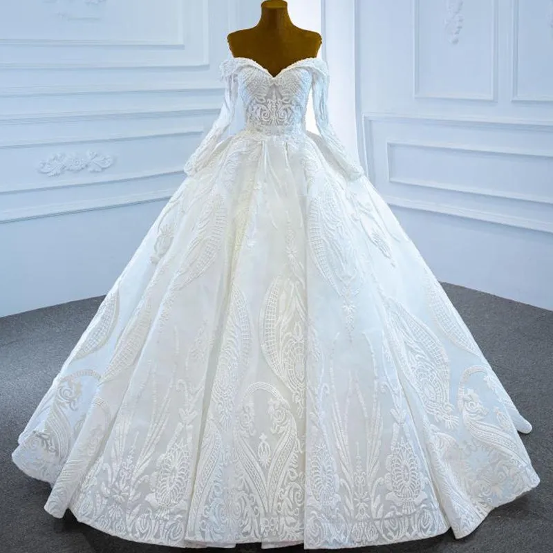 RSM67206 Luxury Off Shoulder Long Sleeve Wedding Dress Bridal Gown