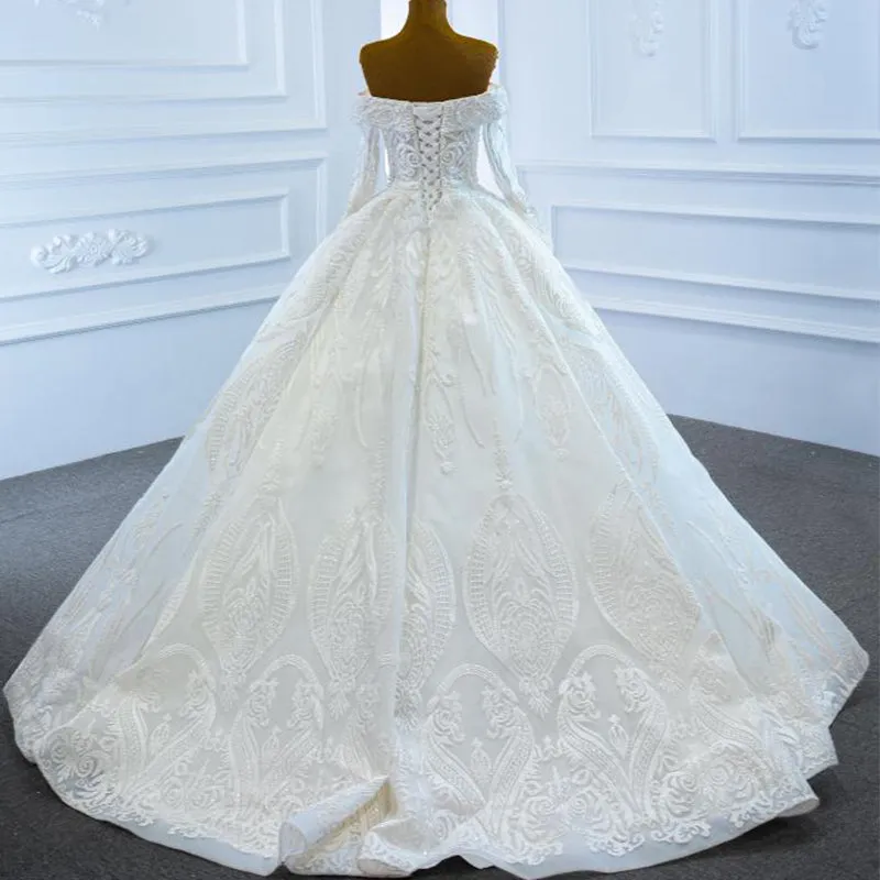 RSM67206 Luxury Off Shoulder Long Sleeve Wedding Dress Bridal Gown