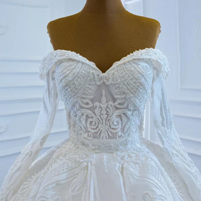 RSM67206 Luxury Off Shoulder Long Sleeve Wedding Dress Bridal Gown