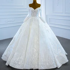 RSM67206 Luxury Off Shoulder Long Sleeve Wedding Dress Bridal Gown