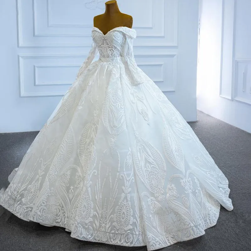 RSM67206 Luxury Off Shoulder Long Sleeve Wedding Dress Bridal Gown